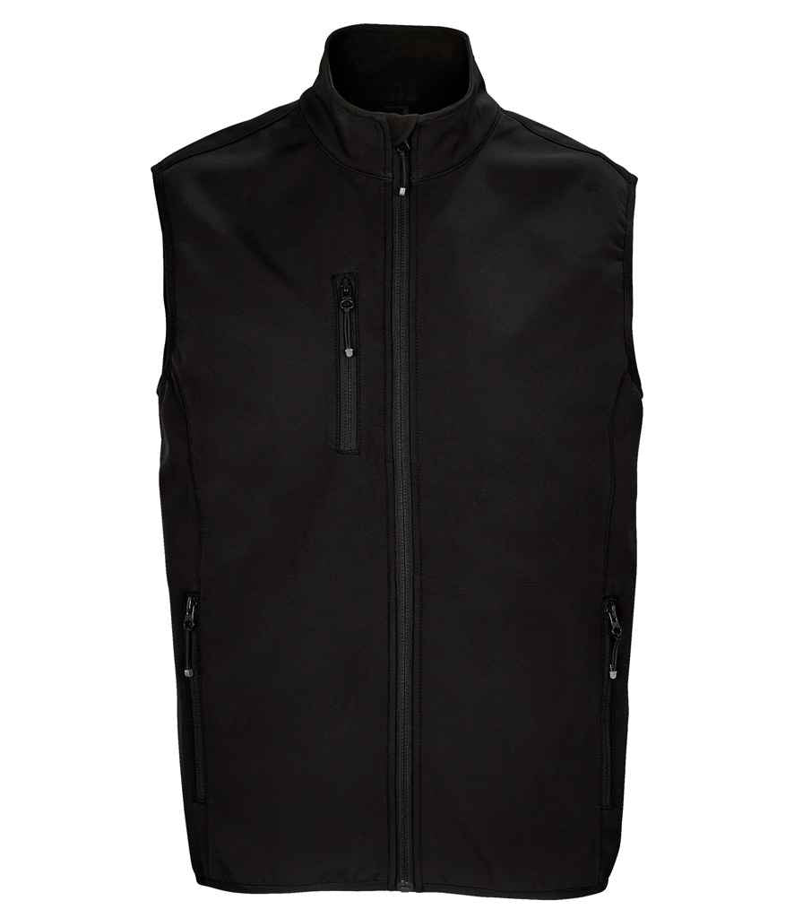 SOL'S Falcon Recycled Soft Shell Bodywarmer in Black, front view