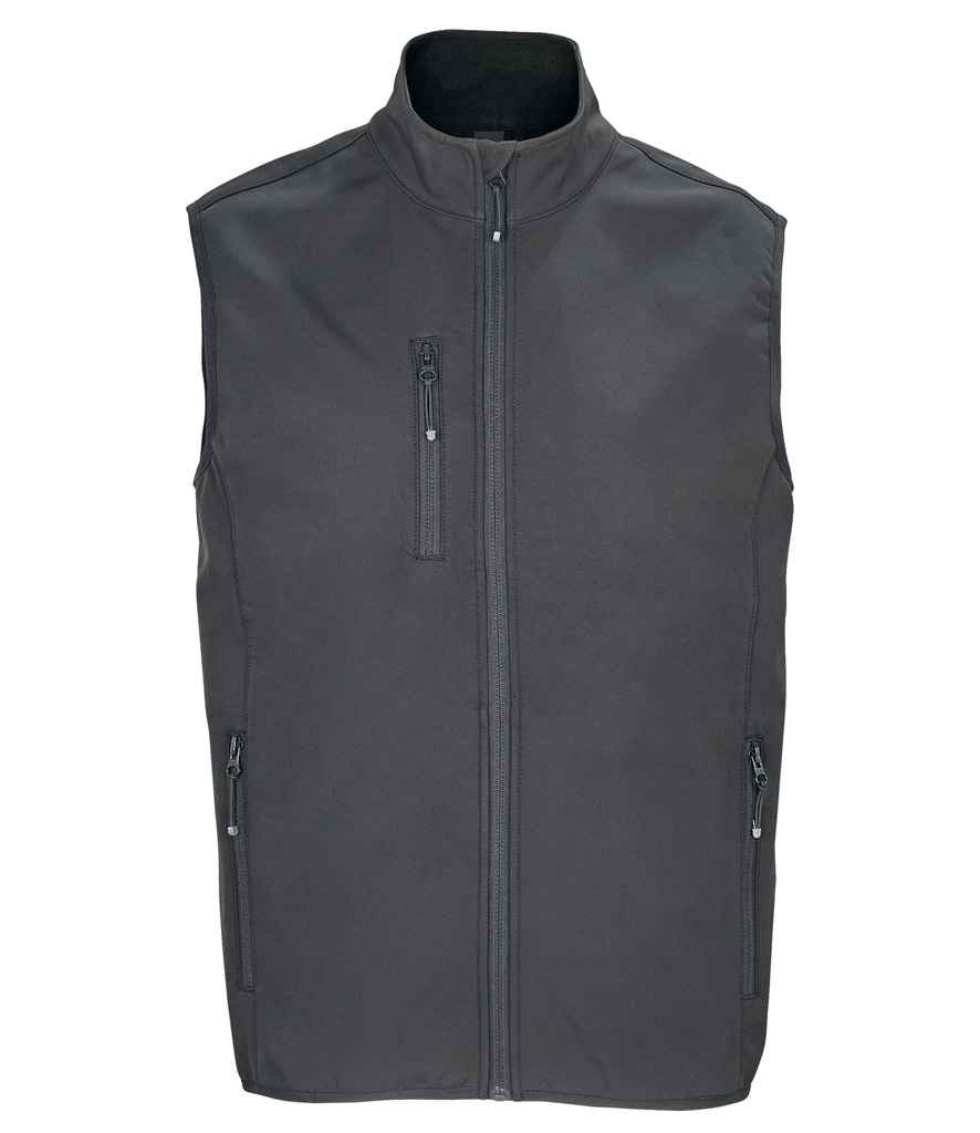 SOL'S Falcon Recycled Soft Shell Bodywarmer in Charcoal, front view