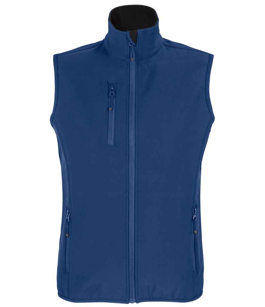SOL'S Ladies Falcon Recycled Soft Shell Bodywarmer in Abyss Blue, front view