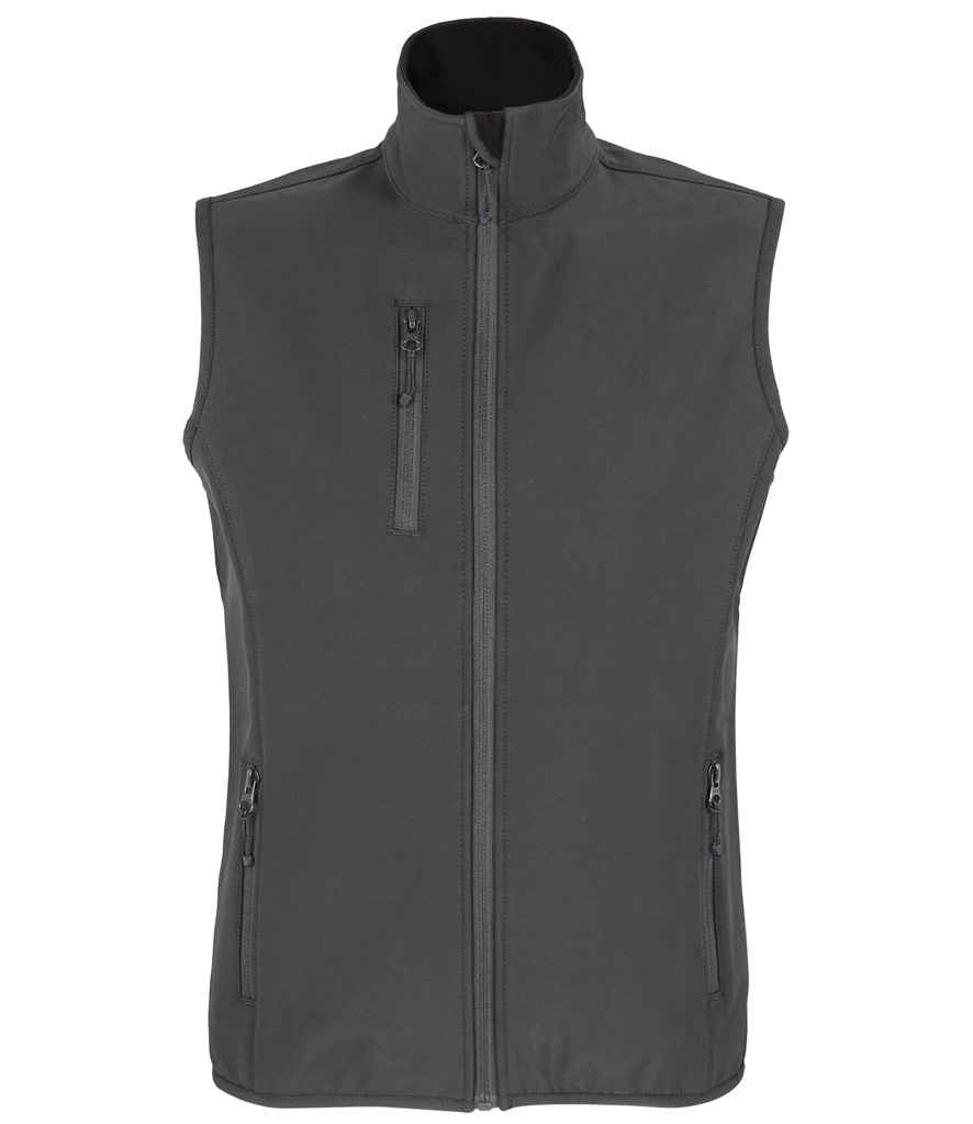 SOL'S Ladies Falcon Recycled Soft Shell Bodywarmer in Charcoal, front view