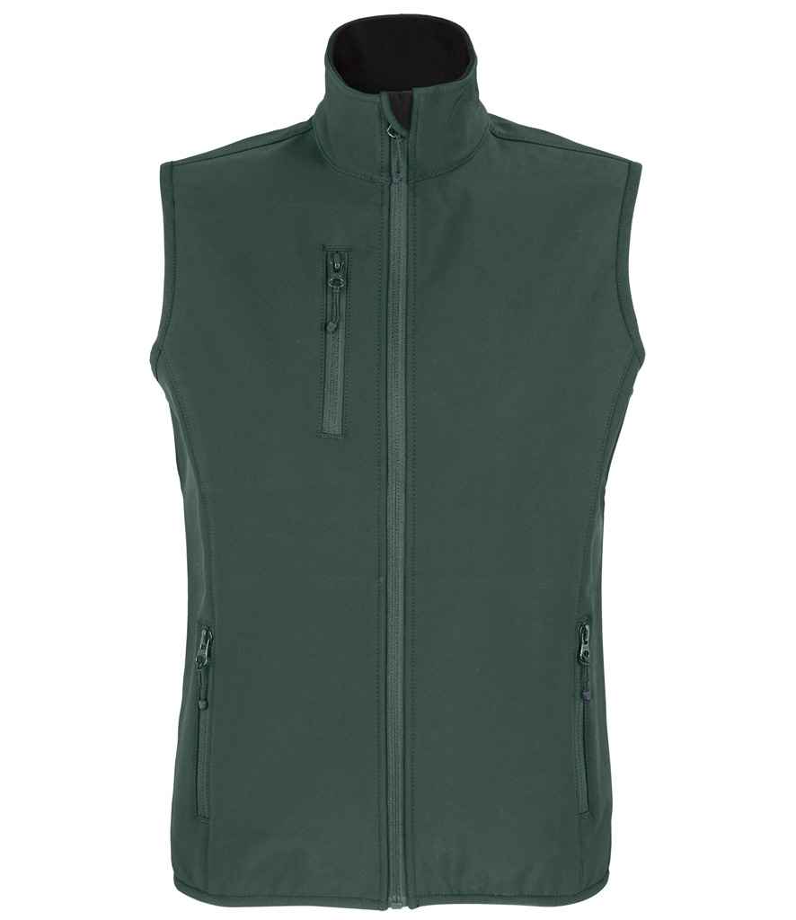 SOL'S Ladies Falcon Recycled Soft Shell Bodywarmer in Forest Green, front view
