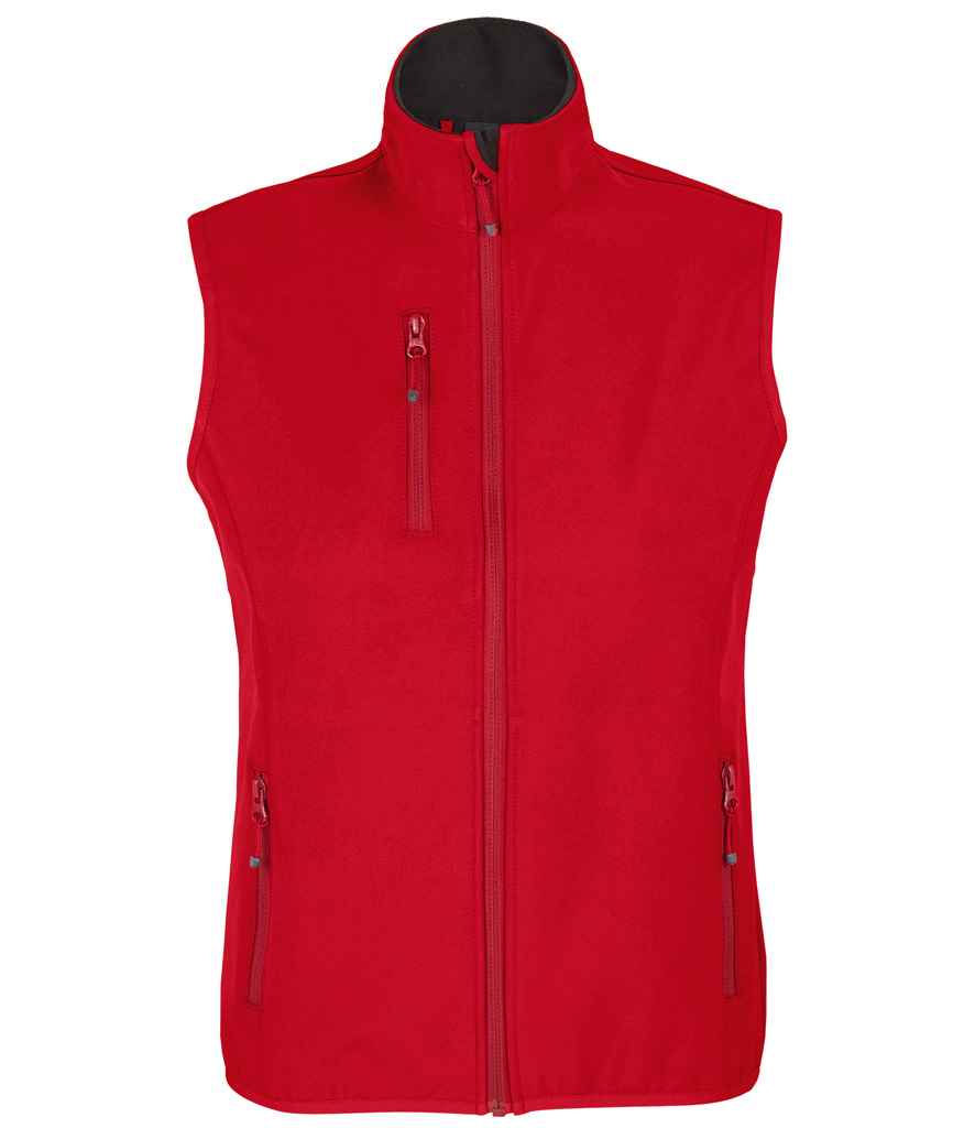 SOL'S Ladies Falcon Recycled Soft Shell Bodywarmer in Pepper Red, front view