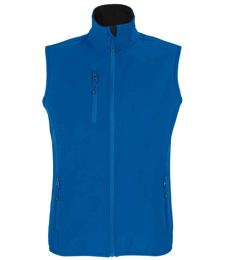 SOL'S Ladies Falcon Recycled Soft Shell Bodywarmer in Royal Blue, front view