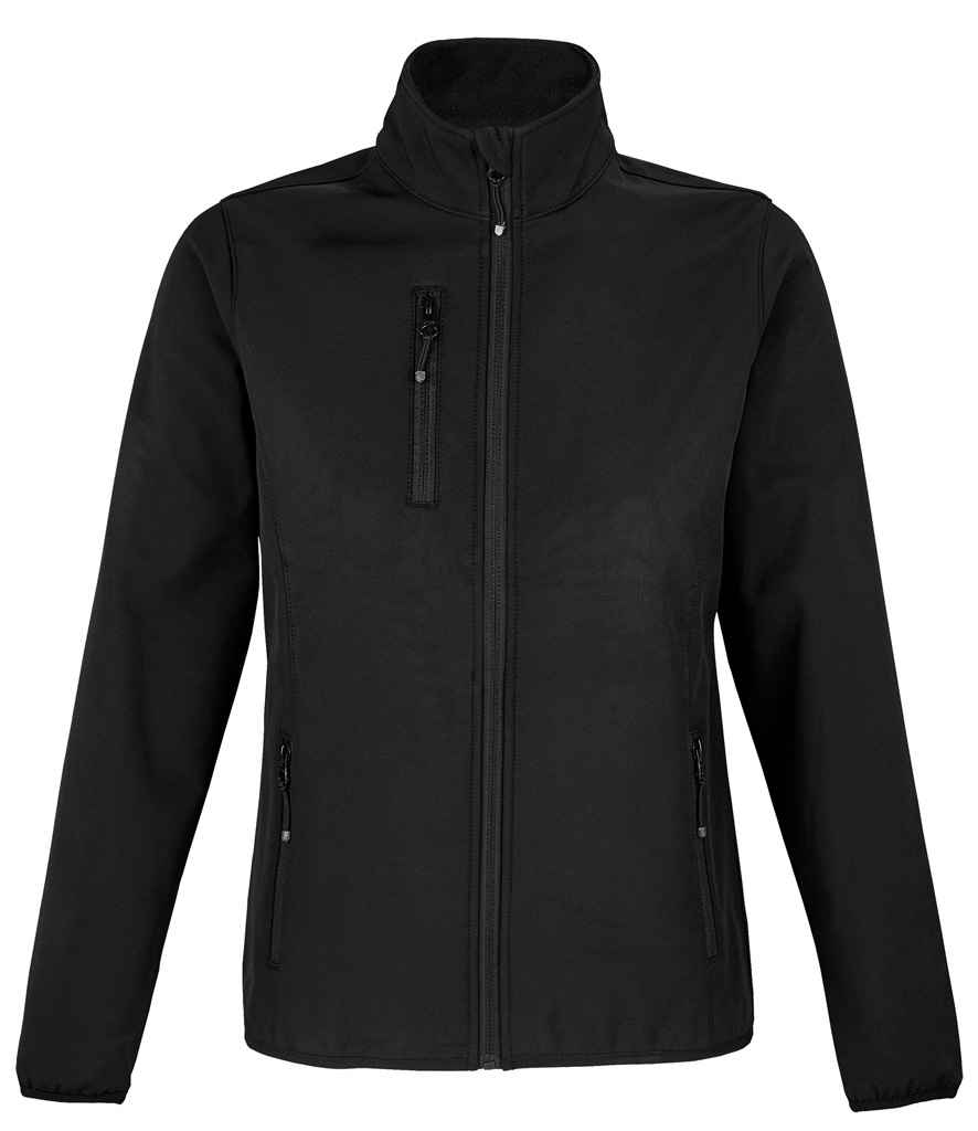 SOL'S Ladies Falcon Recycled Soft Shell Jacket in Black, front view