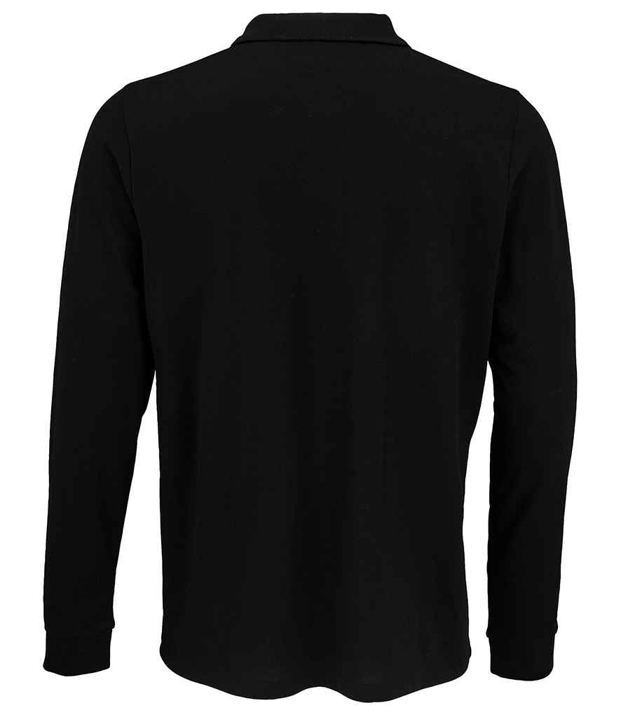 SOL'S Unisex Prime Long Sleeve Piqué Polo Shirt in Black, back view