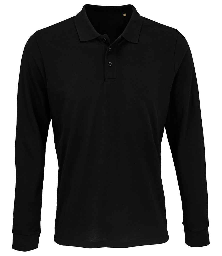 SOL'S Unisex Prime Long Sleeve Piqué Polo Shirt in Black, front view