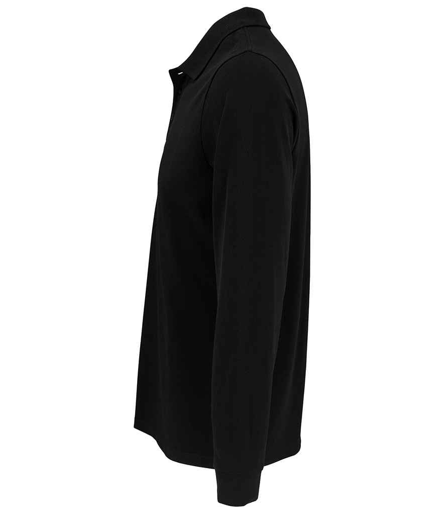SOL'S Unisex Prime Long Sleeve Piqué Polo Shirt in Black, side view