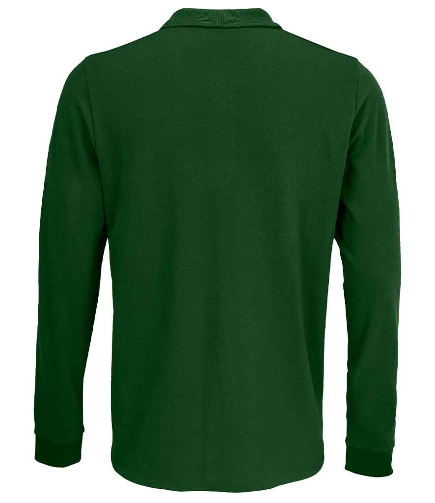 SOL'S Unisex Prime Long Sleeve Piqué Polo Shirt in Bottle Green, back view