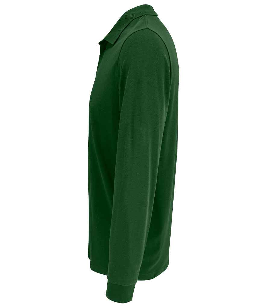 SOL'S Unisex Prime Long Sleeve Piqué Polo Shirt in Bottle Green, side view