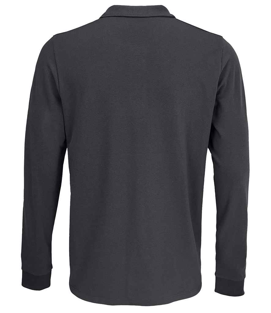 SOL'S Unisex Prime Long Sleeve Piqué Polo Shirt in Dark Grey, back view