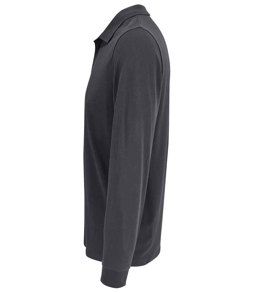 SOL'S Unisex Prime Long Sleeve Piqué Polo Shirt in Dark Grey, side view