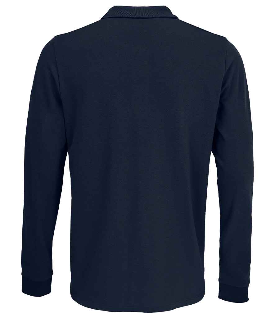 SOL'S Unisex Prime Long Sleeve Piqué Polo Shirt in French Navy, back view