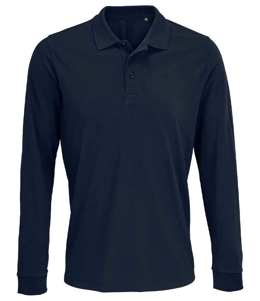 SOL'S Unisex Prime Long Sleeve Piqué Polo Shirt in French Navy, front view