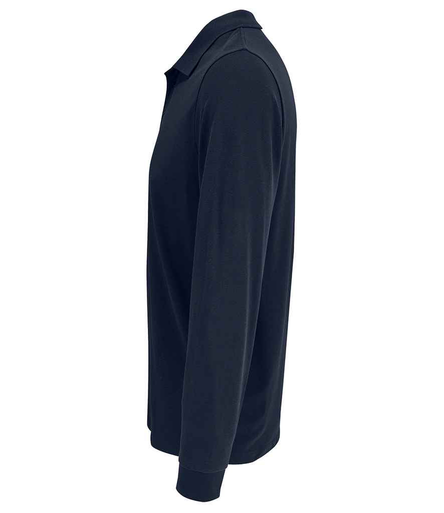 SOL'S Unisex Prime Long Sleeve Piqué Polo Shirt in French Navy, side view