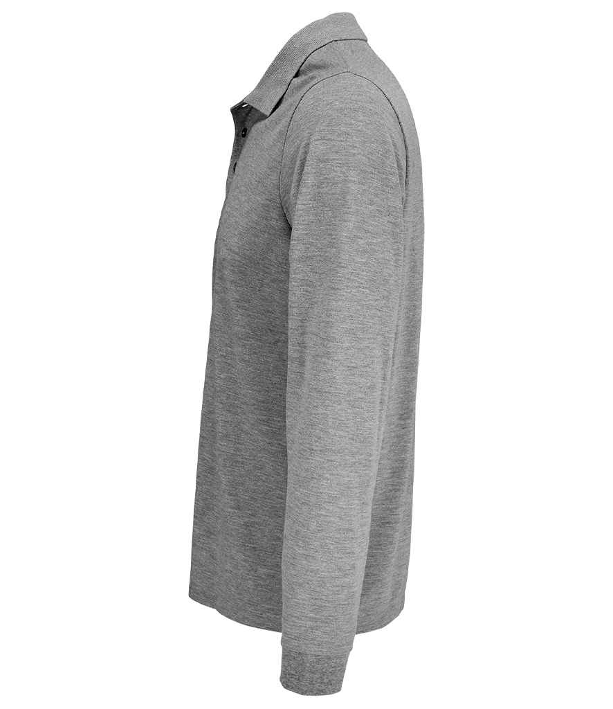 SOL'S Unisex Prime Long Sleeve Piqué Polo Shirt in Grey Marl, side view