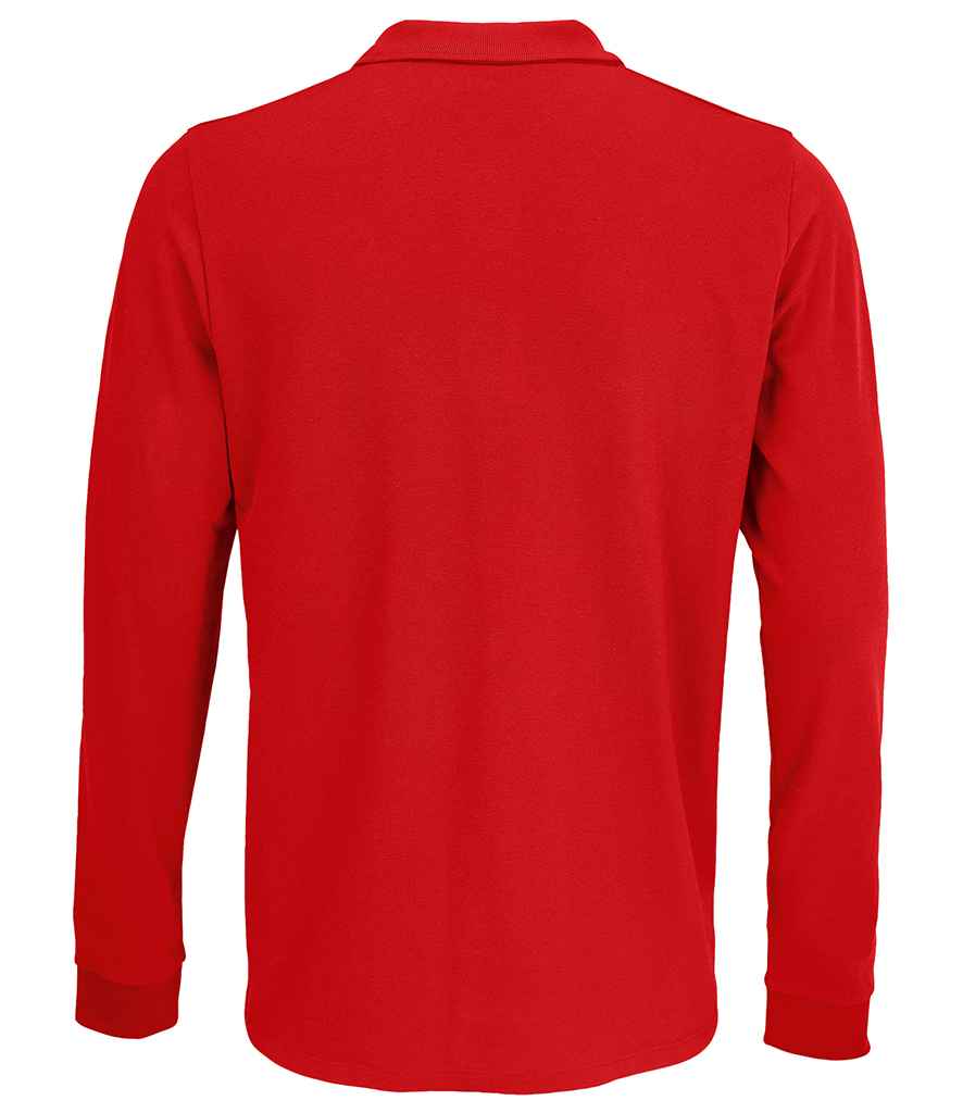 SOL'S Unisex Prime Long Sleeve Piqué Polo Shirt in Red, back view