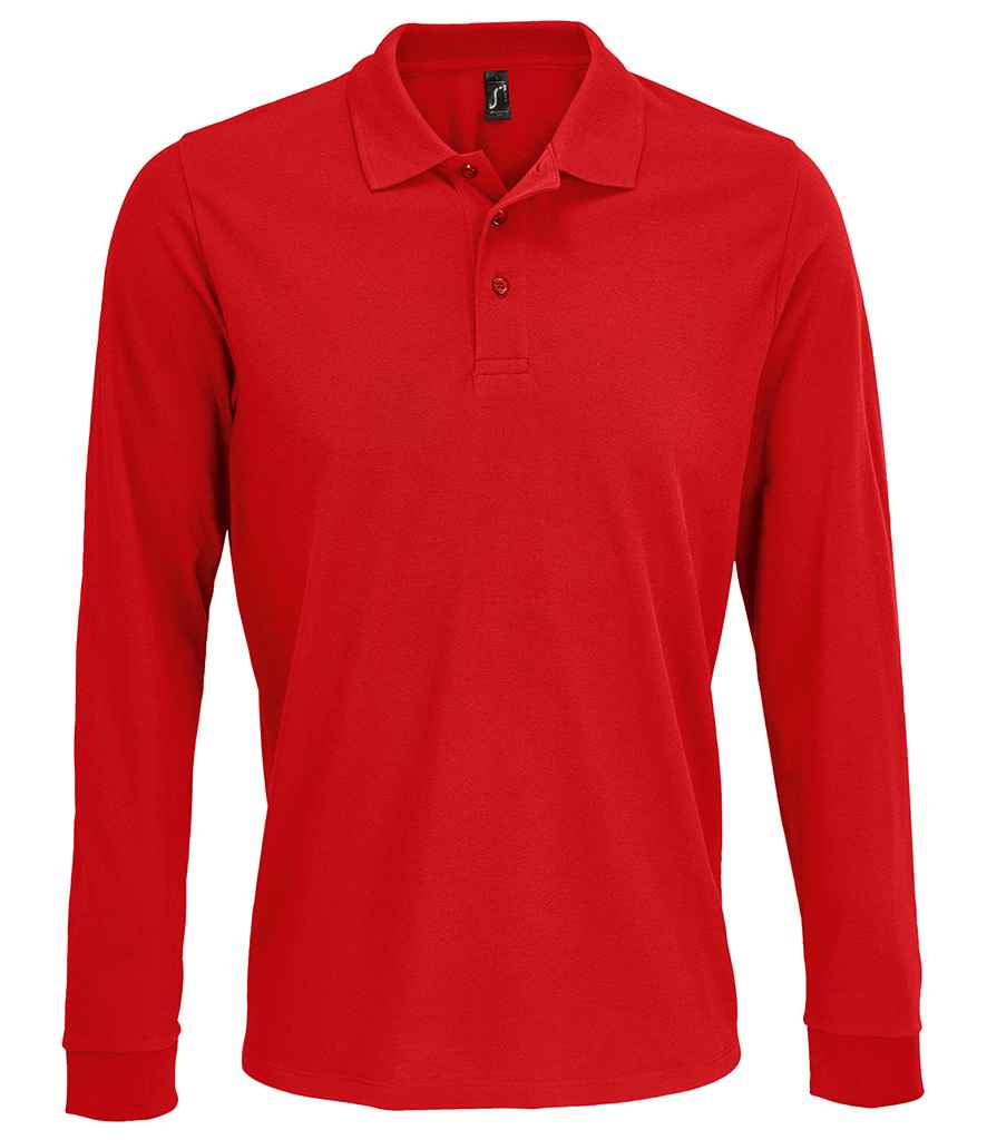 SOL'S Unisex Prime Long Sleeve Piqué Polo Shirt in Red, front view