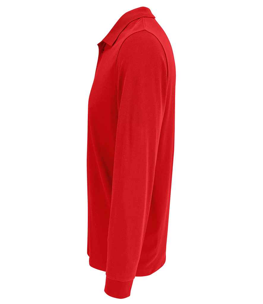SOL'S Unisex Prime Long Sleeve Piqué Polo Shirt in Red, side view