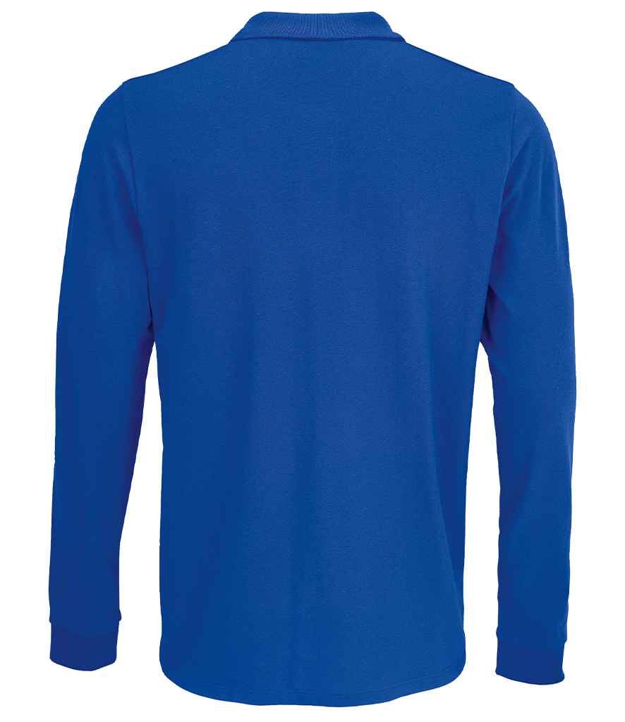 SOL'S Unisex Prime Long Sleeve Piqué Polo Shirt in Royal Blue, back view
