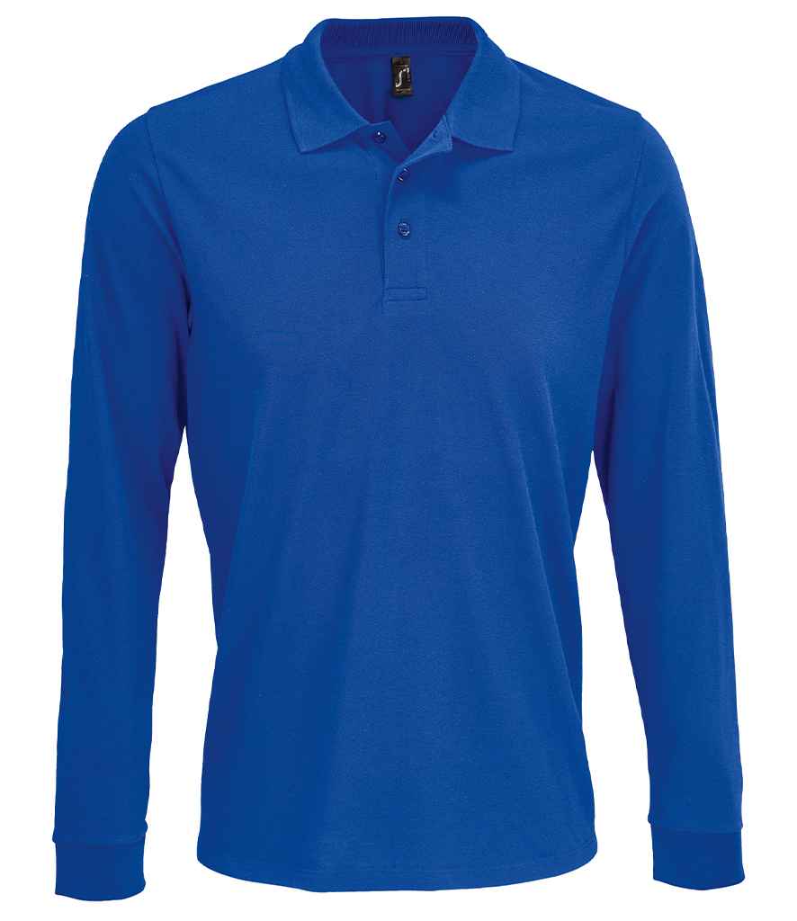 SOL'S Unisex Prime Long Sleeve Piqué Polo Shirt in Royal Blue, front view