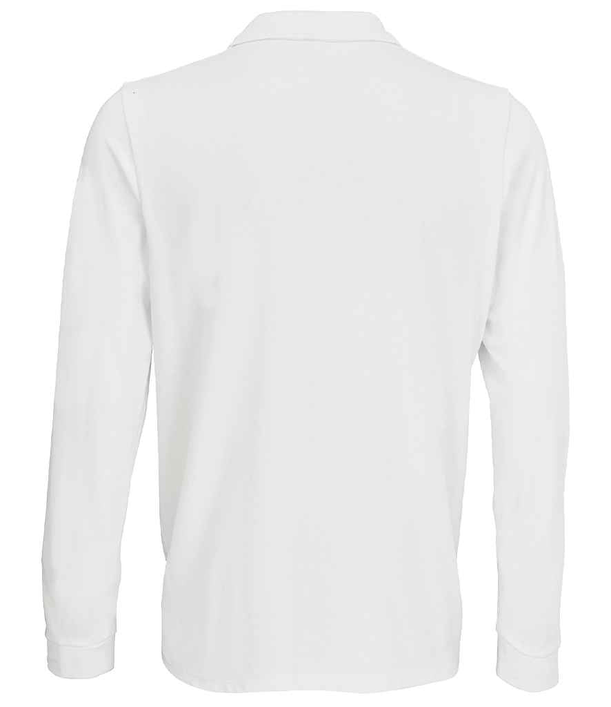 SOL'S Unisex Prime Long Sleeve Piqué Polo Shirt in White, back view