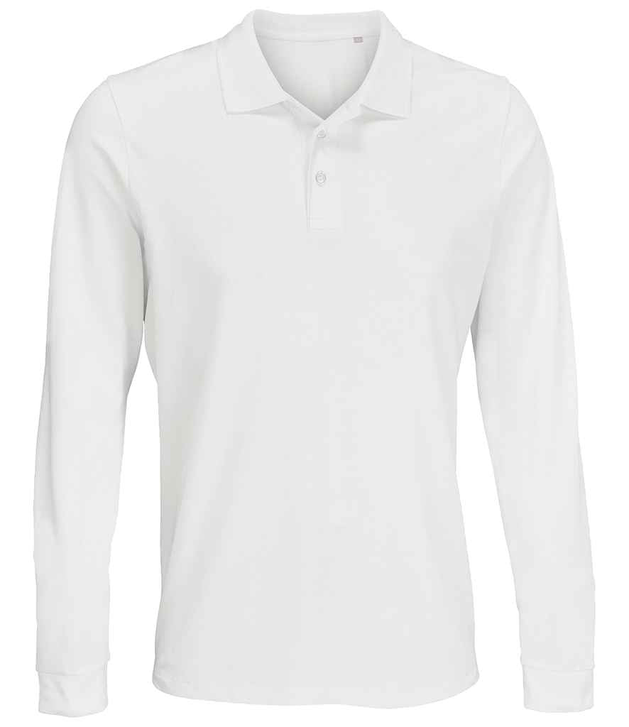 SOL'S Unisex Prime Long Sleeve Piqué Polo Shirt in White, front view