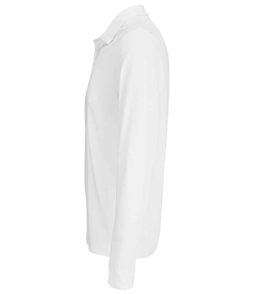 SOL'S Unisex Prime Long Sleeve Piqué Polo Shirt in White, side view