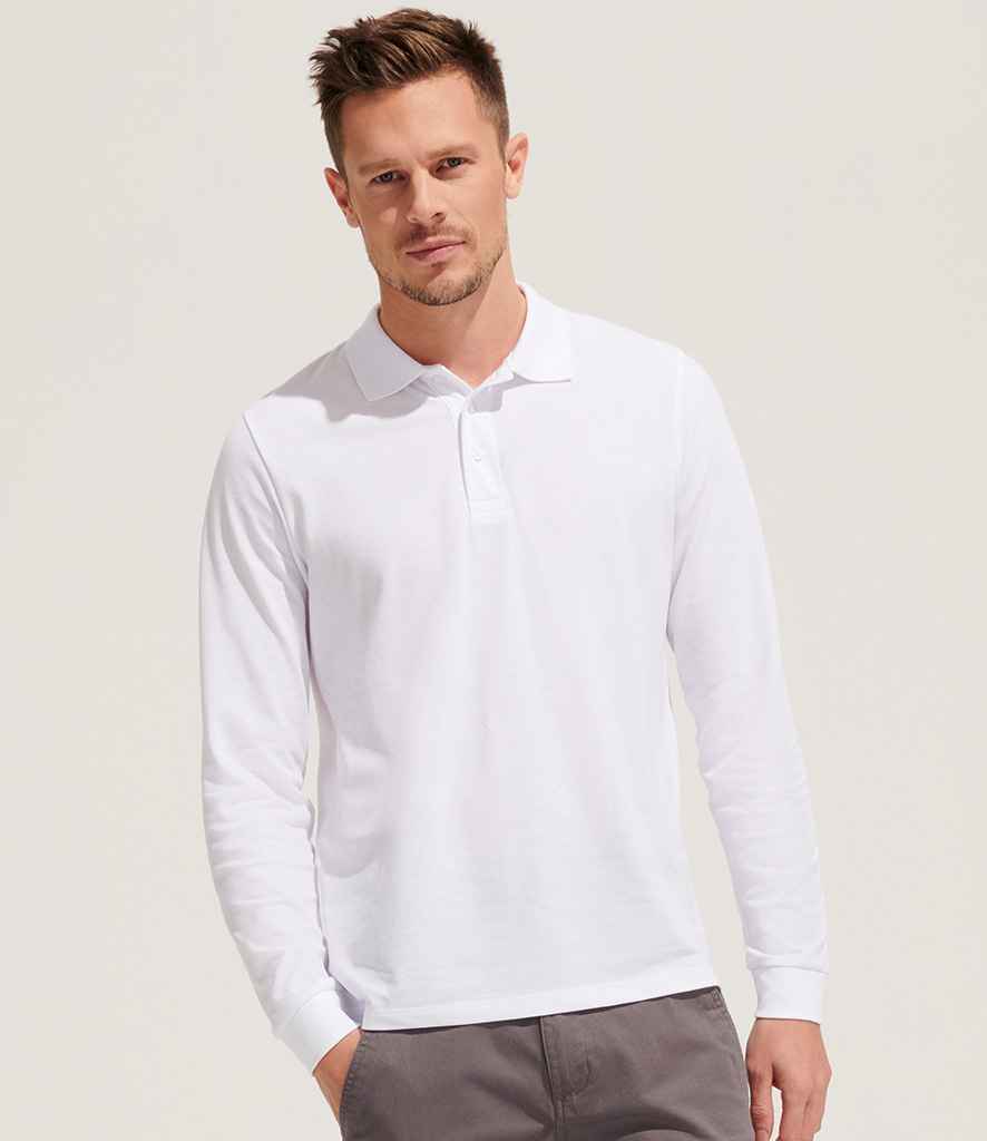 SOL'S Unisex Prime Long Sleeve Piqué Polo Shirt in White