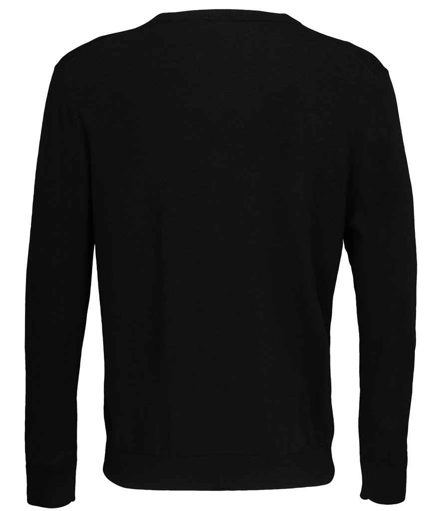 NEOBLU Sullivan V Neck Sweater in Deep Black, back view