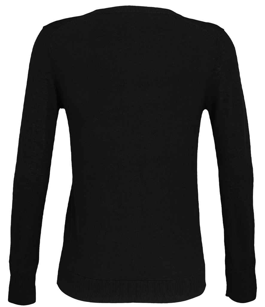 NEOBLU Ladies Sullivan V Neck Sweater in Deep Black, back view