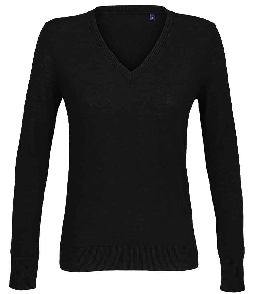NEOBLU Ladies Sullivan V Neck Sweater in Deep Black, front view