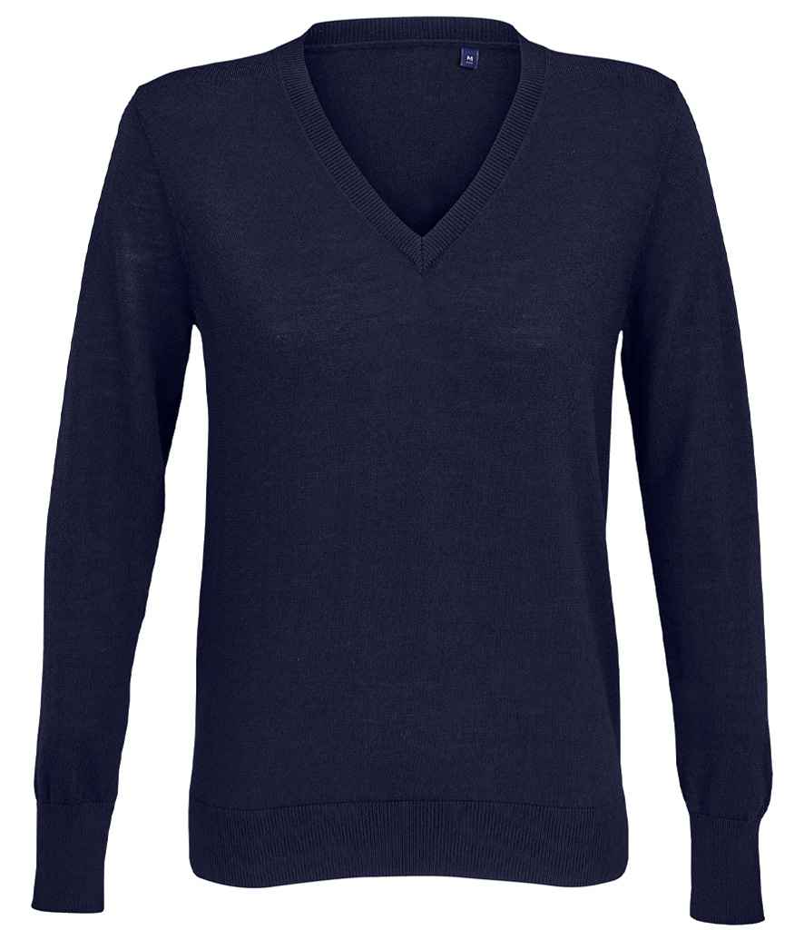 NEOBLU Ladies Sullivan V Neck Sweater in Night Blue, front view