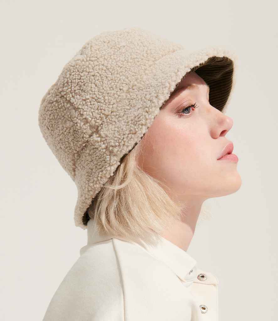 SOL'S Unisex 2-in-1 Reversible Sherpa and Velvet Bucket Hat in Army/Shear Beige