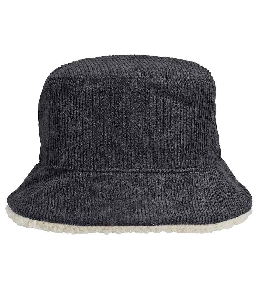 SOL'S Unisex 2-in-1 Reversible Sherpa and Velvet Bucket Hat in Carbon Grey/Shear Beige, front view