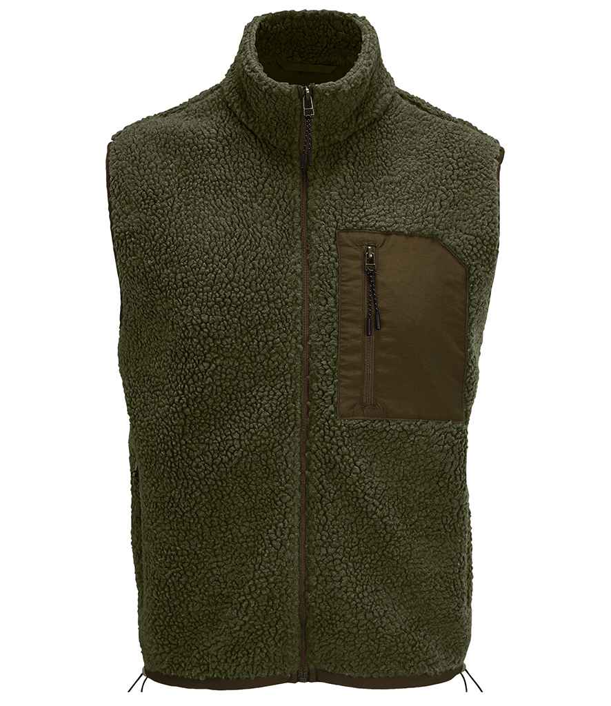 SOL'S Unisex Fury Sherpa Bodywarmer in Army/Dark Army, front view