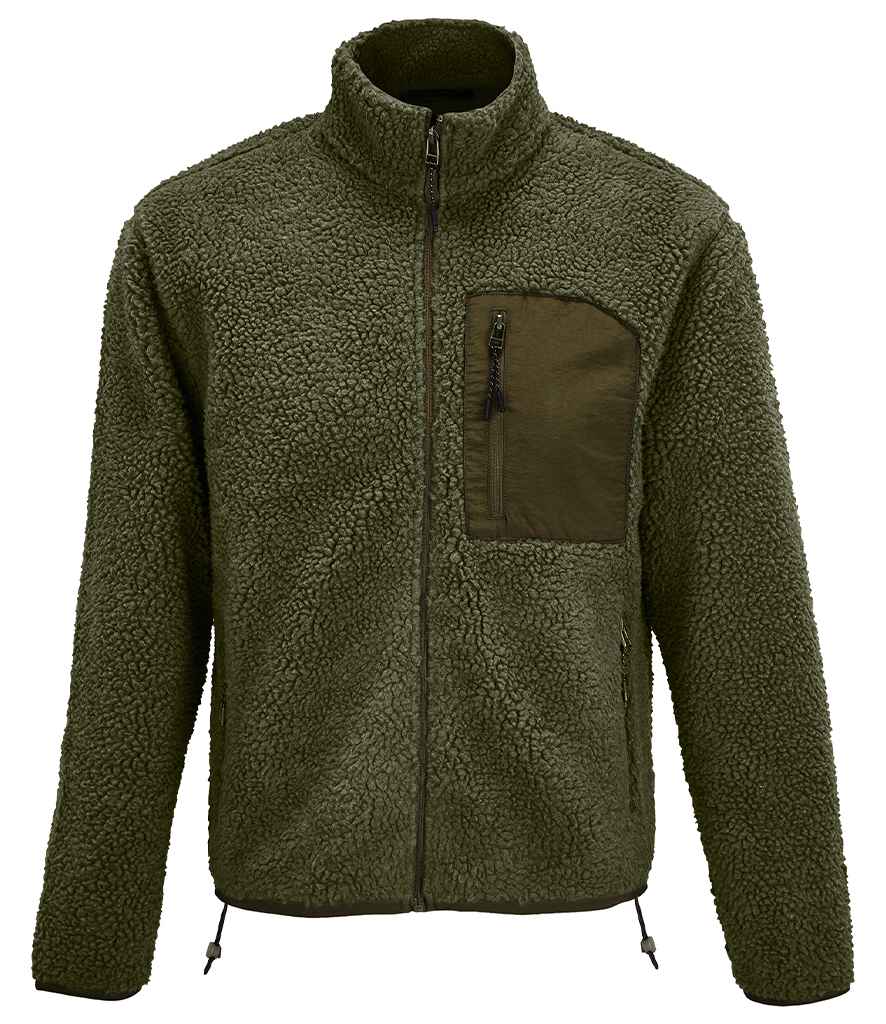 SOL'S Unisex Fury Sherpa Jacket in Army/Dark Army, front view