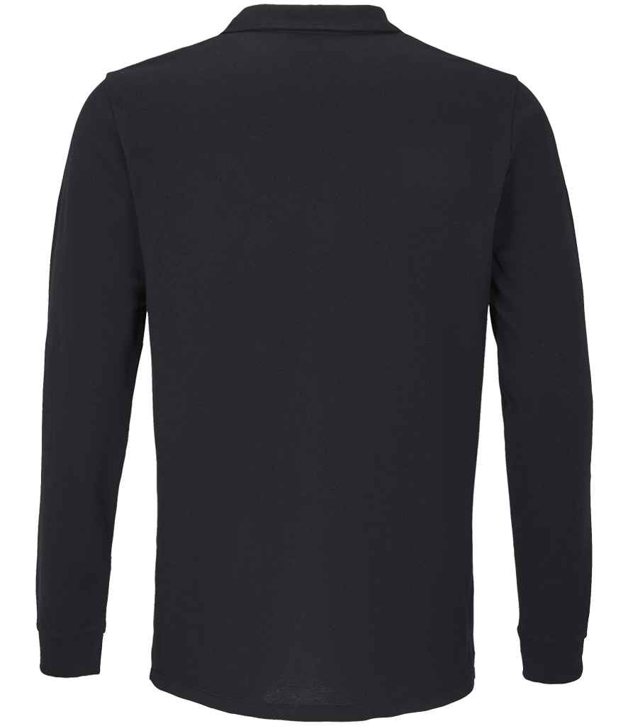 SOL'S Unisex Planet Organic Long Sleeve Piqué Polo Shirt in Black, back view
