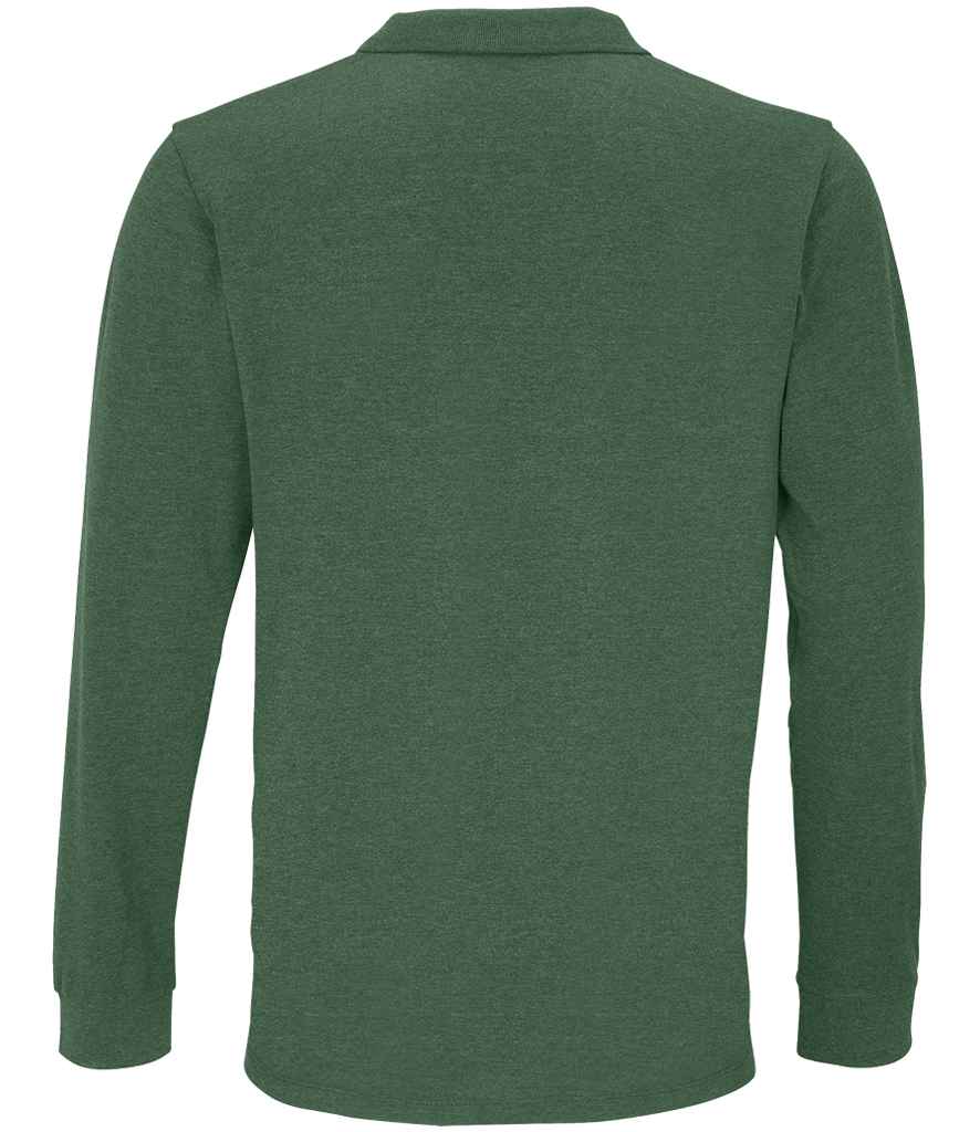 SOL'S Unisex Planet Organic Long Sleeve Piqué Polo Shirt in Bottle Green, back view