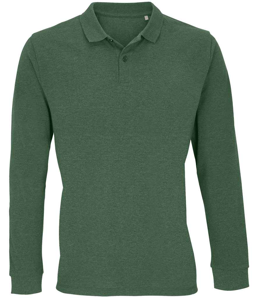 SOL'S Unisex Planet Organic Long Sleeve Piqué Polo Shirt in Bottle Green, front view