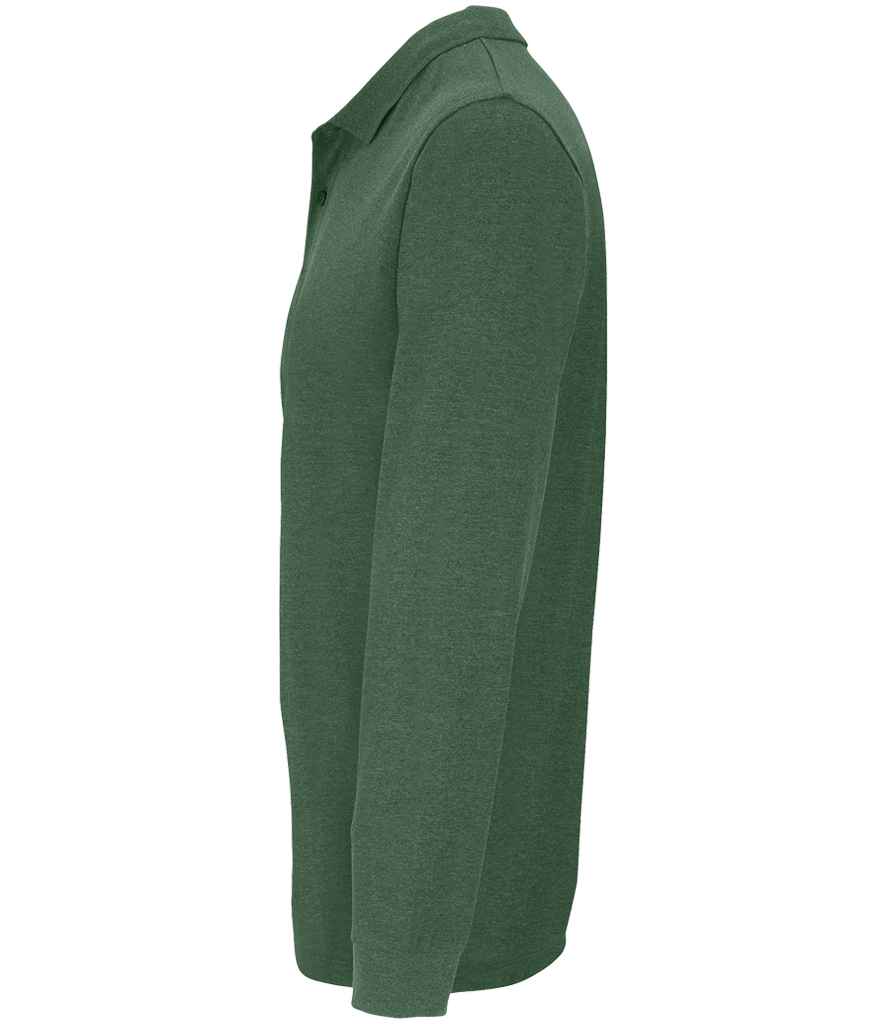 SOL'S Unisex Planet Organic Long Sleeve Piqué Polo Shirt in Bottle Green, side view