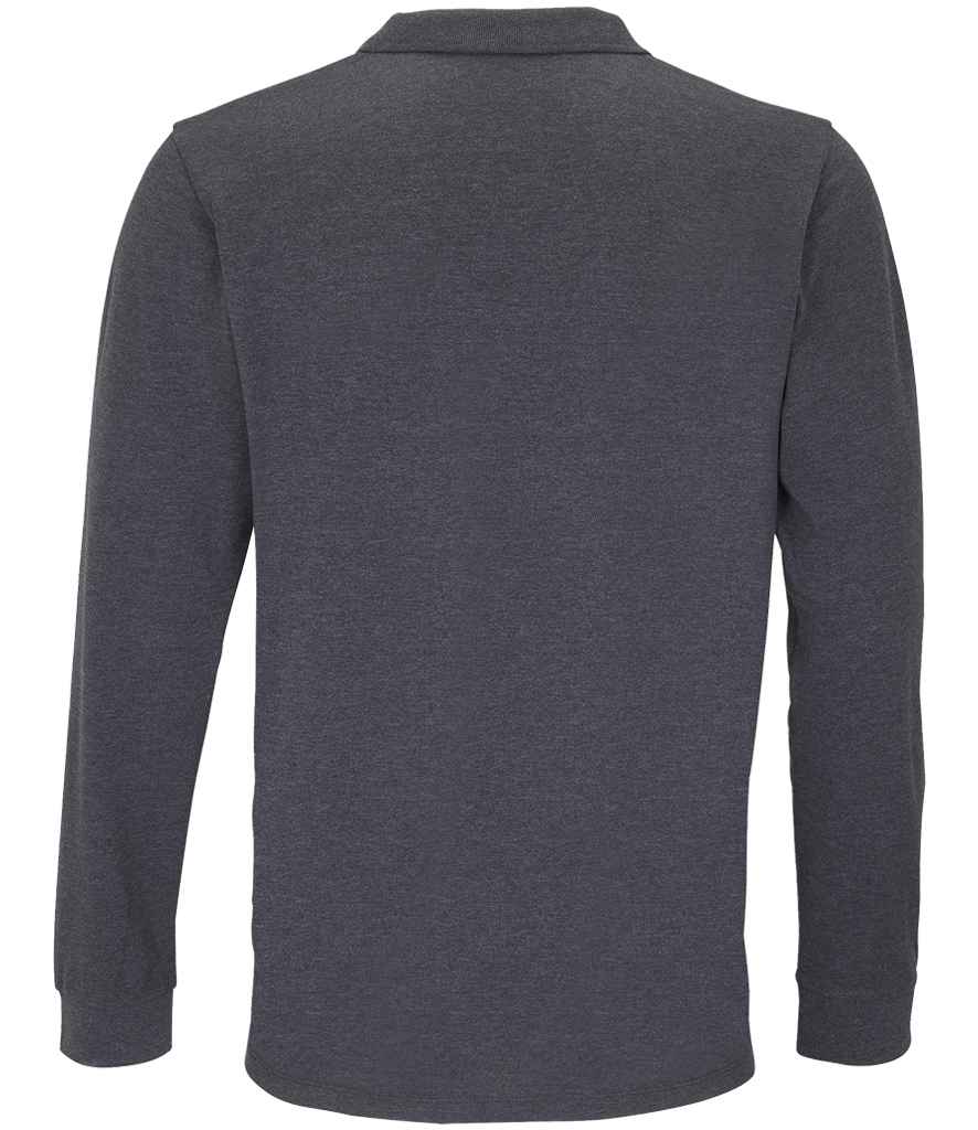 SOL'S Unisex Planet Organic Long Sleeve Piqué Polo Shirt in Charcoal Marl, back view