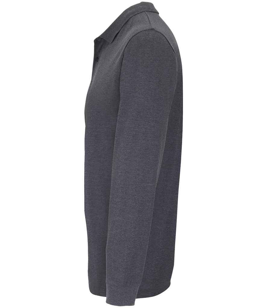 SOL'S Unisex Planet Organic Long Sleeve Piqué Polo Shirt in Charcoal Marl, side view