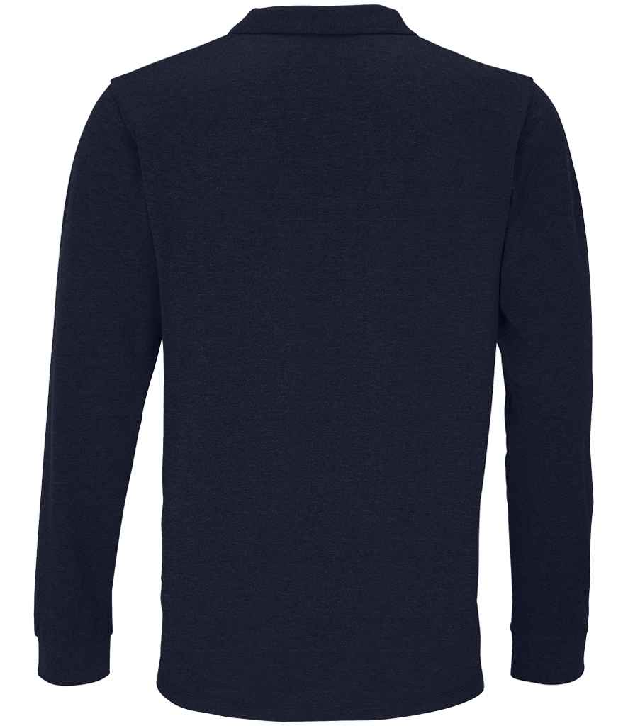 SOL'S Unisex Planet Organic Long Sleeve Piqué Polo Shirt in French Navy, back view