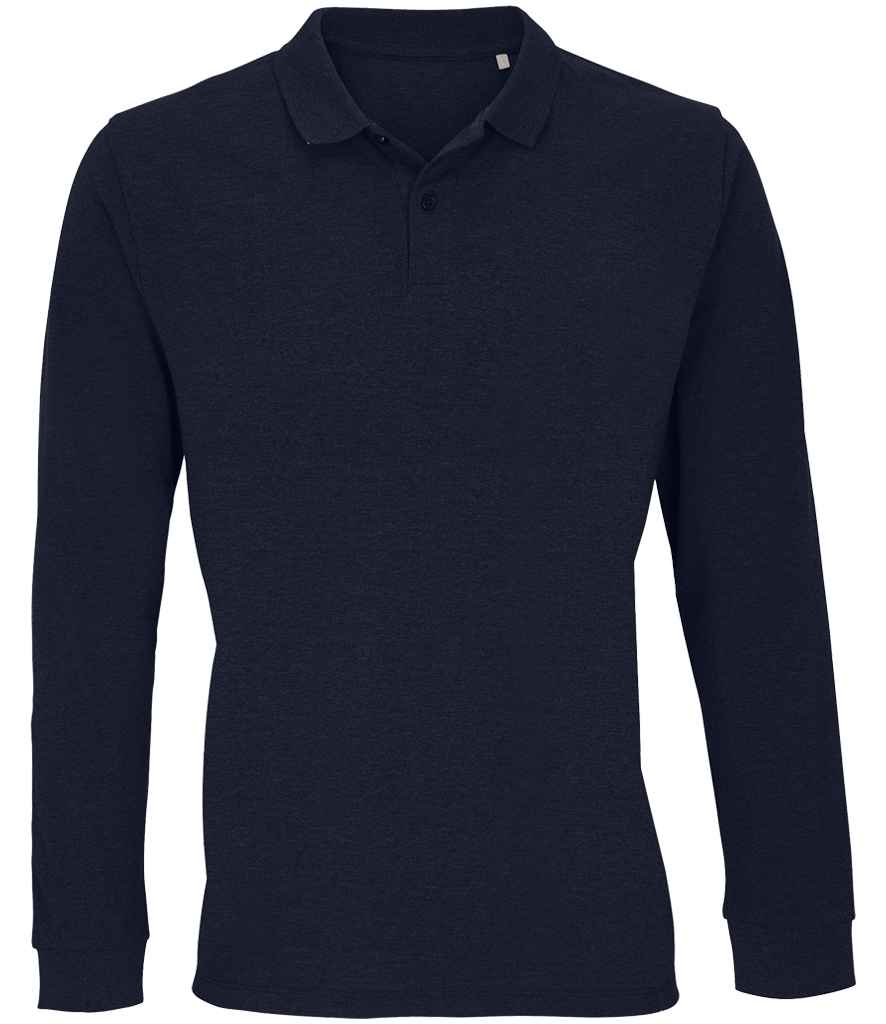 SOL'S Unisex Planet Organic Long Sleeve Piqué Polo Shirt in French Navy, front view
