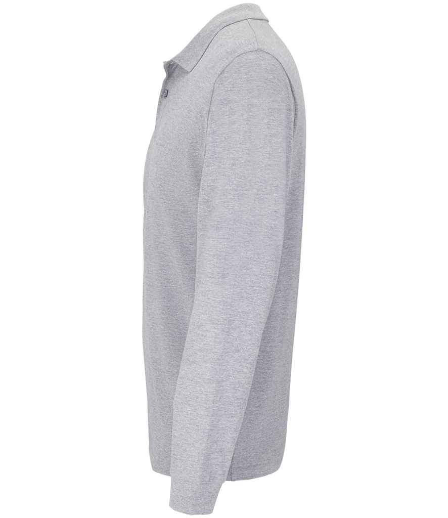 SOL'S Unisex Planet Organic Long Sleeve Piqué Polo Shirt in Grey Marl, side view