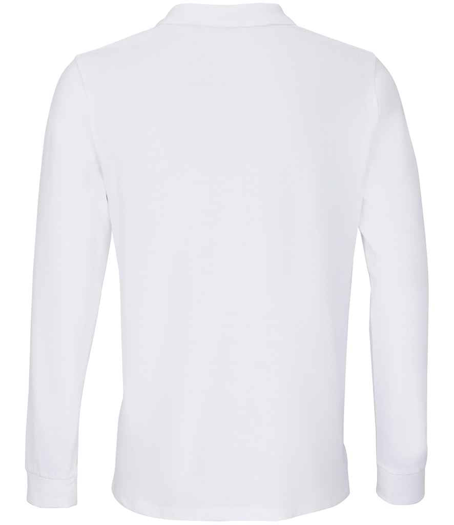SOL'S Unisex Planet Organic Long Sleeve Piqué Polo Shirt in White, back view
