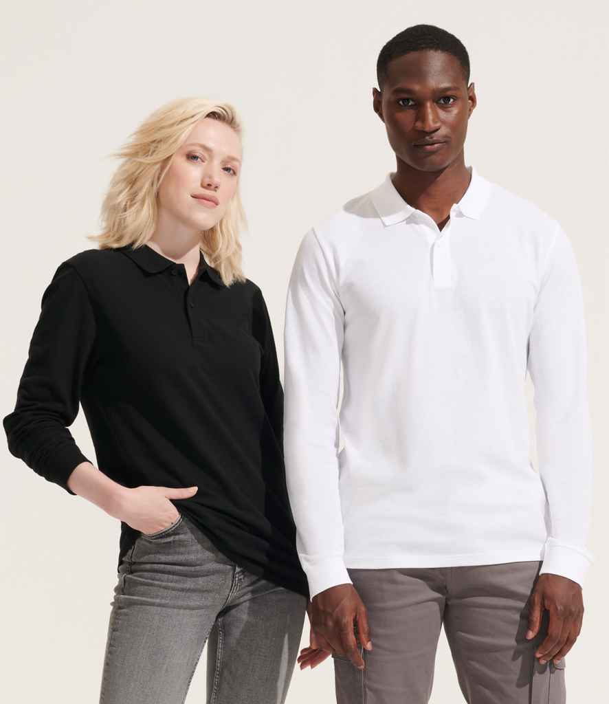 SOL'S Unisex Planet Organic Long Sleeve Piqué Polo Shirt in White