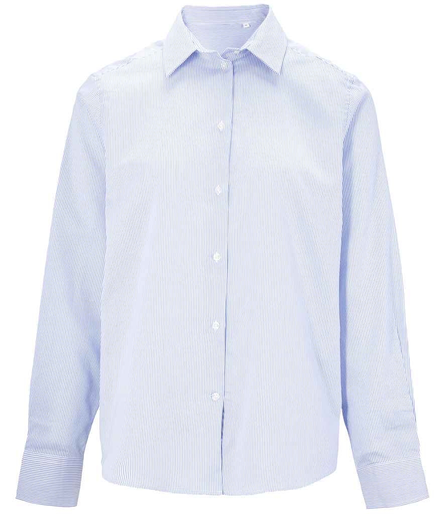 NEOBLU Baptiste Striped Long Sleeve Shirt in Blue Stripe, front view