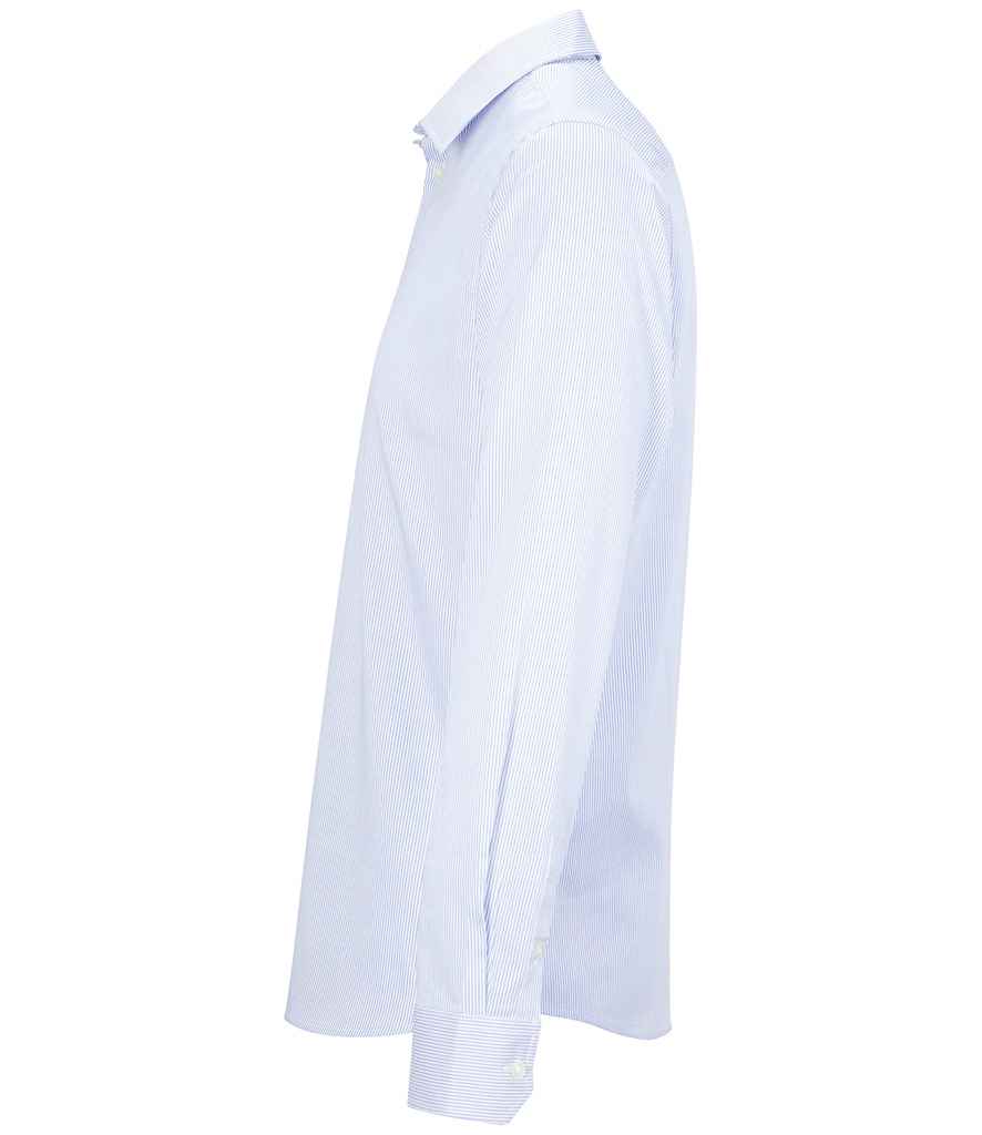 NEOBLU Baptiste Striped Long Sleeve Shirt in Blue Stripe, side view