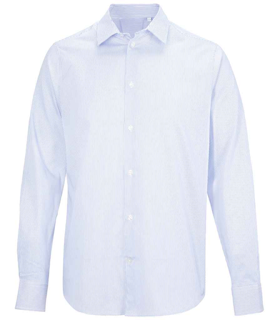 NEOBLU Ladies Baptiste Striped Long Sleeve Shirt in Blue Stripe, front view